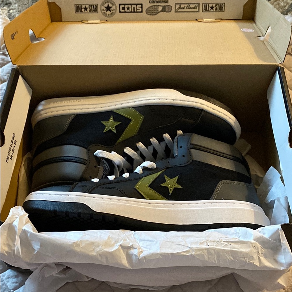 Converse Black and Green High-Top Sneakers with Star Details